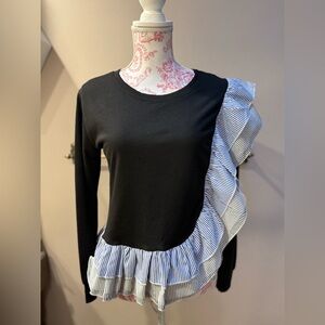 N by Nancy NYC Boutique Navy and White Ruffle Top, sz small